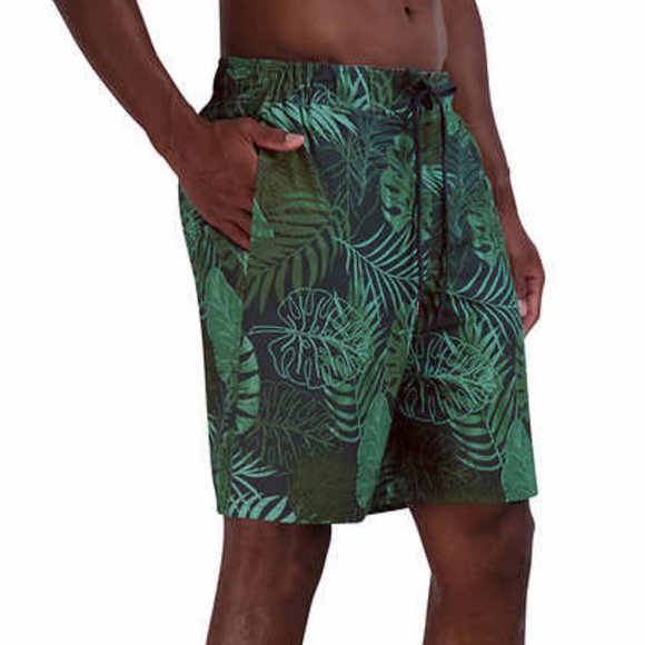 NWT Men’s Gerry Swim Shorts 50+ UPF UV Protection Green Tropical Print Large - Picture 1 of 14